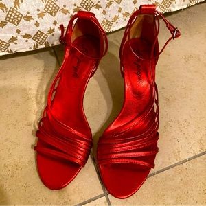 Free People red metallic strappy open toe heels size 38